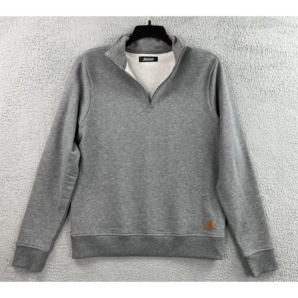 Revtown 1/4 Zip Fleece Pullover Mens Medium Gray Mock Neck Comfort Minimalist
